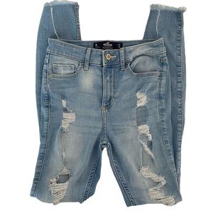 Hollister Jeans Denim High Rise Super Skinny Distressed Size 1R Medium Wash